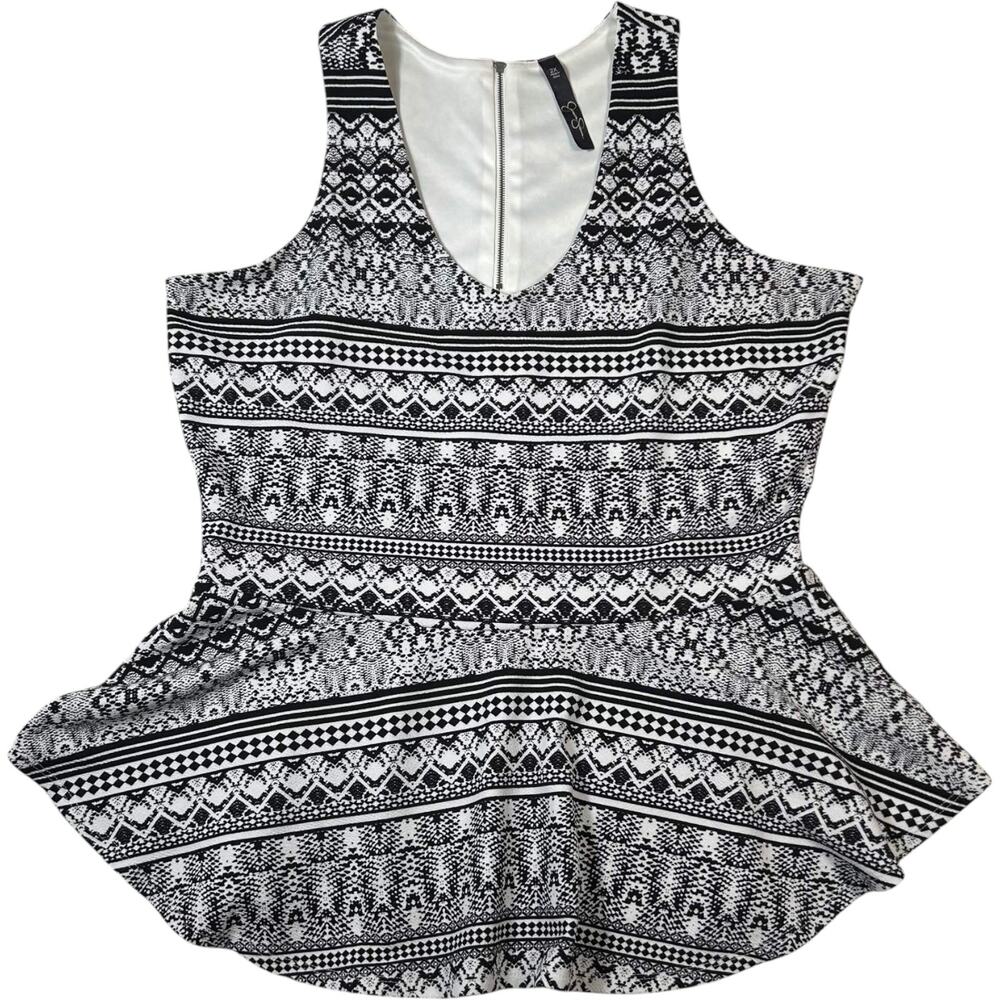 Jessica Simpson Black White Geometric Peplum Tank Women's 2X Southwest Aztec